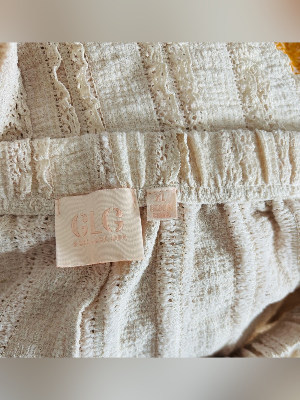 Good Luck Gem Pants Wide Leg Beige Textured Pull On Womens XL Beach Boho Resort - Picture 8 of 9